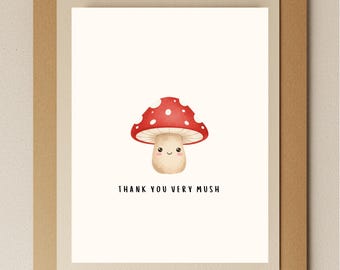 Carte de remerciement aquarelle champignon : Punny Note, fait main