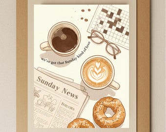 Watercolor Coffee & Newspaper Card: Sunday Kind of Love