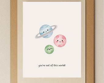 Watercolor Planets Greeting Card – Whimsical Space Art