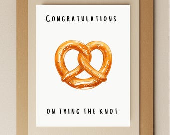 Tying the Knot Wedding Card – Pretzel Pun Congratulations | Funny Engagement or Marriage Greeting, Blank Inside