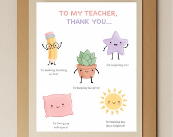 Watercolor Teacher Thank You Card: Whimsical Classroom Gift