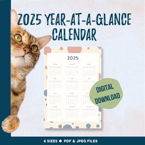 2025 Year-at-a-Glance wall calendar, full year printable calendar for home or office, yearly planning tool with polka dot graphics