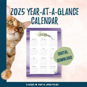 2025 Year-at-a-Glance wall calendar, full year printable calendar for home or office, yearly planning tool with floral graphics