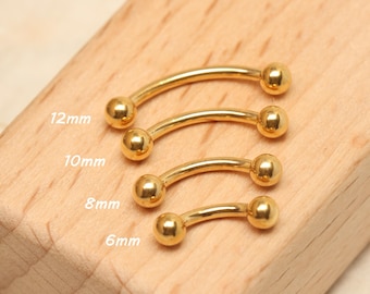 Barbell rotondo curvo in titanio dorato • Gioielli per piercing al sopracciglio da 16 g • Filettatura interna • Anello per sopracciglio