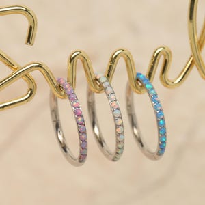 White/Purple/Blue Opal Hoop Conch Earring  • Nose Hoop • Surgical Steel • Septum Ring • 6 8 10mm