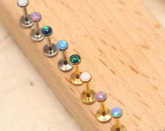 Piccolo labret in opale da 3 mm • Orecchino labret • Titanio • Filettato internamente • Labbro • Naso • 16 g 18 g