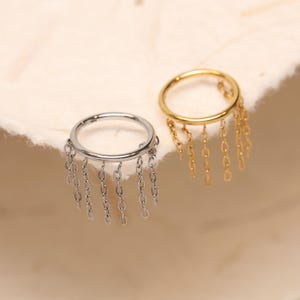Hoop Earring Three Chain 16G • Hinged Segment Nose Ring • Helix Earring • Huggie Hoop • Rook Piercing • Cartilage Earring