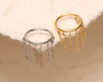 Hoop Earring Three Chain 16G • Hinged Segment Nose Ring • Helix Earring • Huggie Hoop • Rook Piercing • Cartilage Earring