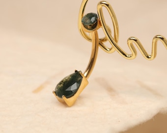 Piercing per ombelico in agata • Piercing per ombelico 14G • Titanio • Barbell curvo per ombelico