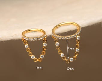 Dangle Chain Conch Earring Conch Jewelry • Surgical Steel Seamless Clicker Ring• Hoop Earring • Daith Earrings