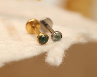 16g 18g Niedlicher Moosachat Stein Labret Bolzen • Labret Ohrring • Titan • Innengewinde • Lippenstecker • Nasenstecker