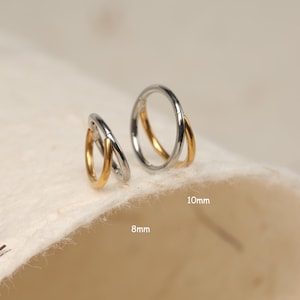 Double Hoop Gold And Silver Mixed • Hinged Segment Nose Ring • Rook piercing • Helix Hoop • Septum Clicker Ring • Conch Piercing