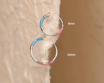Blå/Vit/Lila Opal Clicker Hoop • 16G Septumring • Conch Hoop • Broskörhänge • Helixpiercing • Daith Hoop • Kirurgiskt stål