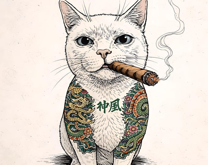 Featured listing image: Tattoo Cat Graphic oversized high neck t-shirt - front logo