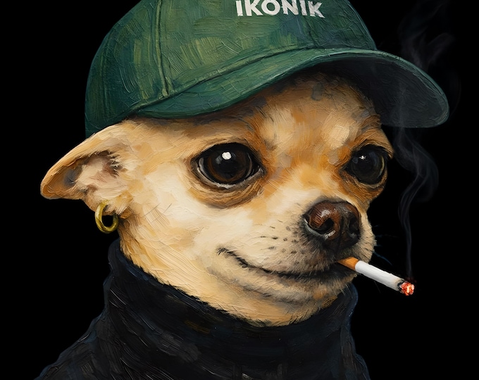 Featured listing image: Smoking Chihuahua Graphic oversized high neck t-shirt - back logo