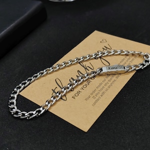 Custom Engraved Stainless Steel Bracelet, Personalized Clasp Cuban Chain, Men Minimalist Wristband, Double-Sided Engraving, Gift for Him