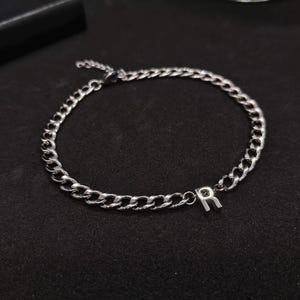 Minimalist Stainless Steel Initial Bracelet, Custom Letter Bracelet, Unisex Cuban Chain, Personalized Name Jewelry, Dainty Adjustable Gift