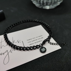 Personalized Black Stainless Steel Bracelet - Custom Name Engraving, Waterproof Cuban Link Chain for Men & Women