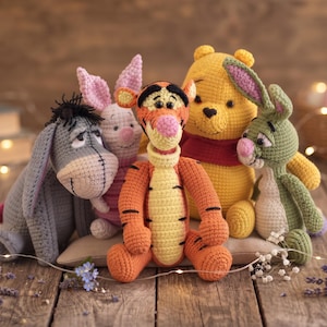5-in-1 Amigurumi Crochet Pattern Bundle, Winnie the Pooh , Eeyore, Tigger, Rabbit and Piglet, Plush Toys PDF in English Bundle
