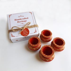 Hand Painted Terracotta Pots, Festive Diwali Decor, Indian Artisan Gift in Bronze