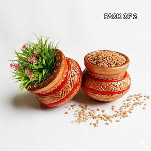 Handgjorda dekorativa minilerkrukor i brons | Terrakotta Kalash för Diwali, heminredning och festlig present