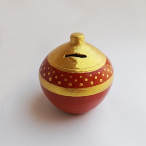 Terracotta Piggy Bank for Kids, Handcrafted Clay Money Bank, Child Coin Saving Pot, Gullak