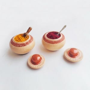 Handcrafted Terracotta Haldi Kumkum Holder Set | Indian Home Pooja Decor Pots (Set of 2)