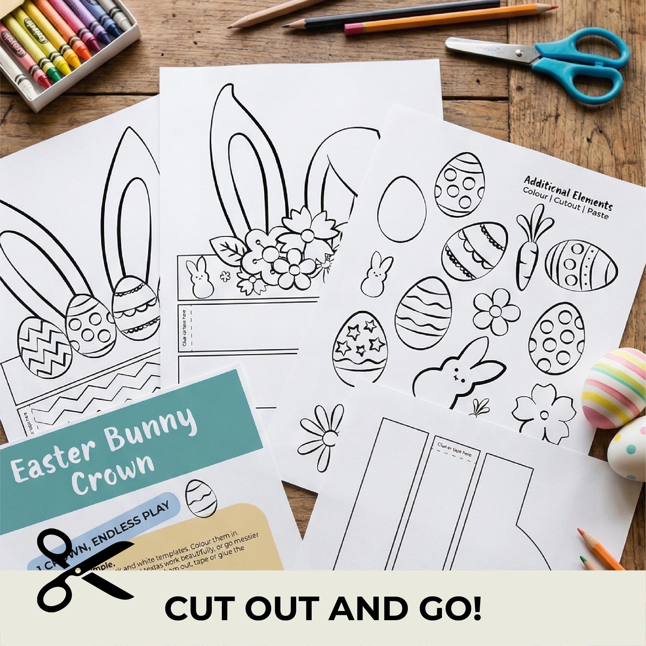 6 Easter Bunny Ears Printable | Kids Paper Crown Craft | Cut Color and ...