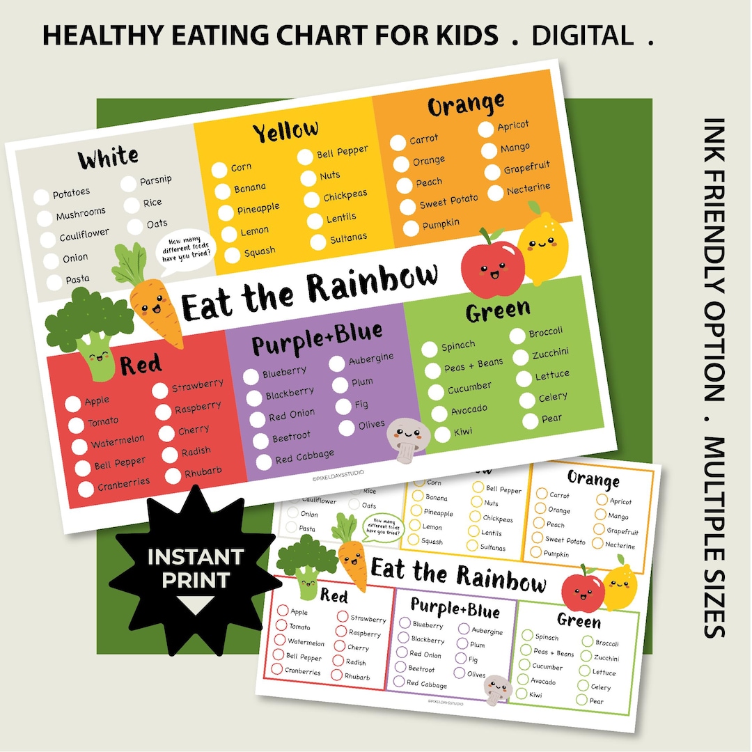 Eat the Rainbow Healthy Eating Chart | Fruit Veg and Grains Tracker for ...