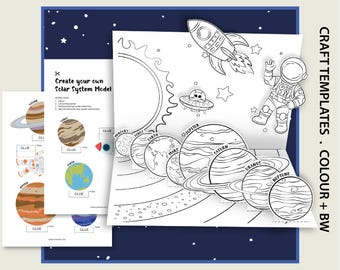 Diorama del Sistema Solare da stampare / Attività spaziale da realizzare in piedi per bambini / Pianeti da ritagliare e incollare / Attività STEM