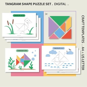 Łatwe puzzle z kształtami dla dzieci | Aktywności dla maluchów do druku | Układanka Tangram | Gra Montessori dla dzieci uczących się w domu | Przedszkole