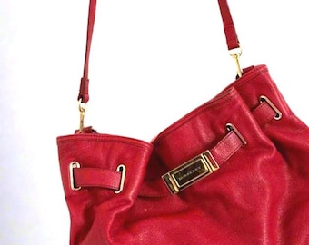 Authentic Red Genuine Leather Burberry Bag