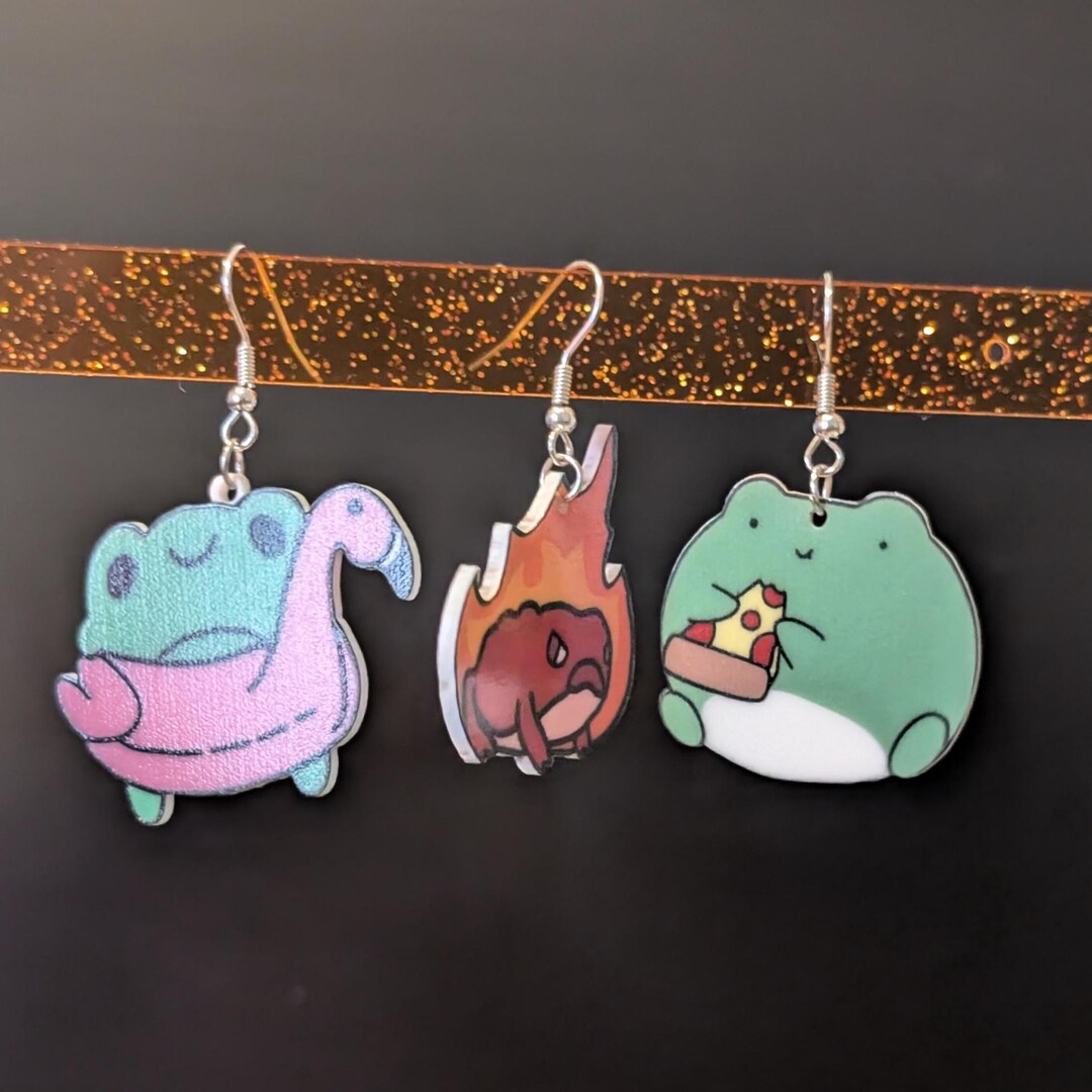 Acrylic Meme Frog Floatie Pizza Angry Earrings - Etsy