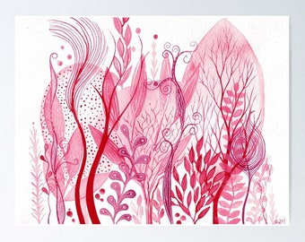 Pink Sea Garden - ORIGINAL watercolour painting on 9" x 11" high quality watercolour paper in pink