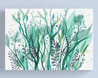 Sea Garden 1 - ORIGINAL intuitive abstract watercolour painting on paper in green, blue and purple by Kirsten Bailey