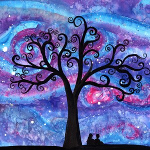 Under the milky way - LIMITED EDITION signed and numbered fine art print - tree and couple silhouette starry night galaxy sky