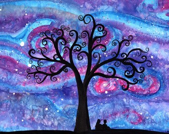 Under the milky way - LIMITED EDITION signed and numbered fine art print - tree and couple silhouette starry night galaxy sky