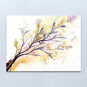 Memories of Spring - Watercolour painting on paper of flowers and leaves in shimmery gold and purple