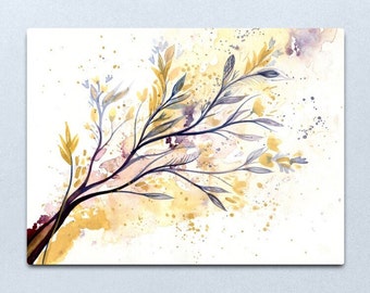 Memories of Spring - Watercolour painting on paper of flowers and leaves in shimmery gold and purple