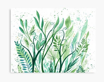 Sea Garden 2 - ORIGINAL intuitive abstract watercolour painting on paper in green and blue by Kirsten Bailey