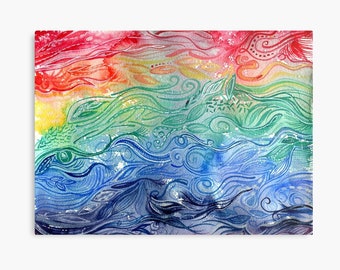 Chasing Rainbows - ORIGINAL intuitive abstract watercolour painting on paper in rainbow colours by Kirsten Bailey
