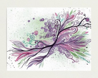 Meditation - ORIGINAL intuitive abstract watercolour painting on paper in purple and green by Kirsten Bailey