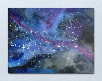 Look up at the Stars 1 - ORIGINAL galaxy cosmic starry night painting on paper in purple blue and black