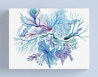 Reef Dream 1 - ORIGINAL watercolour painting on 9" x 11" high quality watercolour paper in blue, green and purple