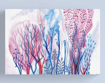 Reef Dream 2- ORIGINAL intuitive abstract watercolour painting on paper in blue, pink, and purple by Kirsten Bailey klbaileyart