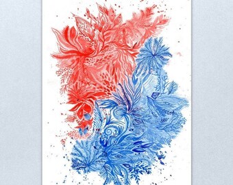 Frost and Fire - ORIGINAL intuitive abstract watercolour painting on paper in red and blue by Kirsten Bailey