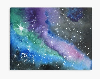 Look up at the Stars 4 - ORIGINAL galaxy cosmic starry night painting on paper in purple, blue, green and black