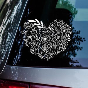 Flower Heart Vinyl Car Decal, Car Accessories, Car Window Decal, Vinyl Decal Sticker, Tumbler Sticker, Wall Decor, Laptop Sticker,