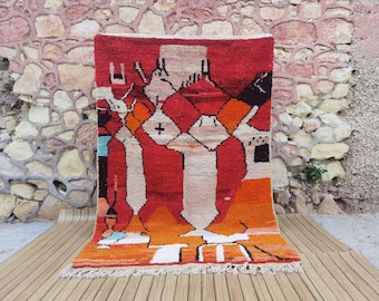 Handmade Moroccan Orange Wool Rug: Berber Beni Ourain Style