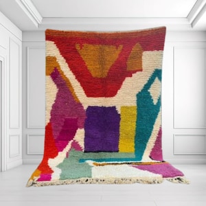 Custom Moroccan Red Rug, Colorful beni ourain rug, tapis berber, rug for living room, red moroccan rug, handmade azilal rug,